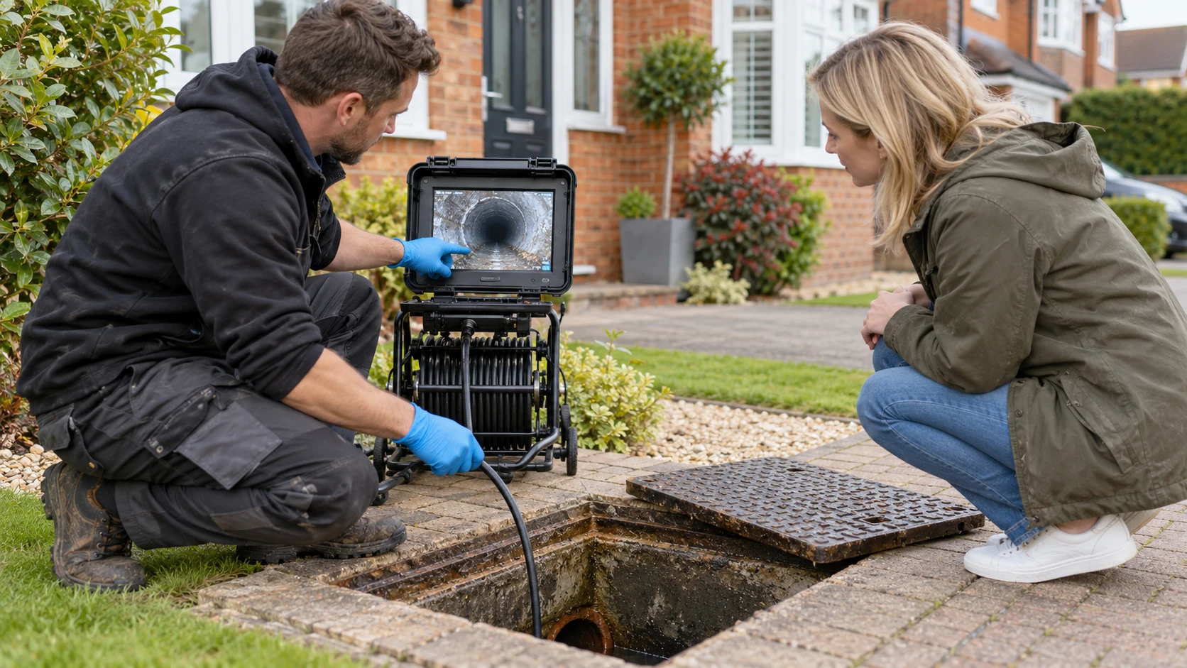 Drainage inspection in a residential area