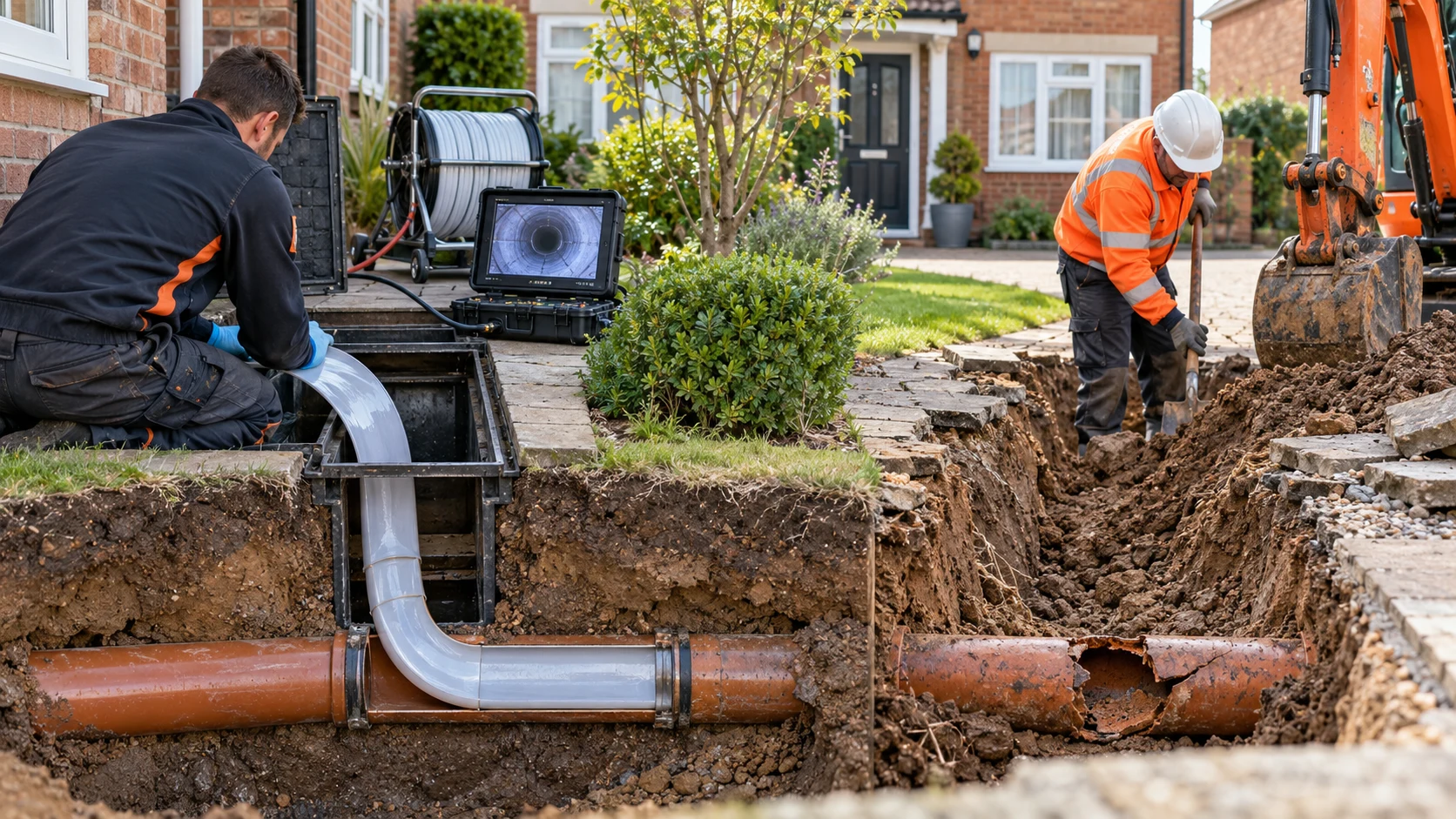 Comparison of trenchless drain relining and open excavation repair at a suburban home