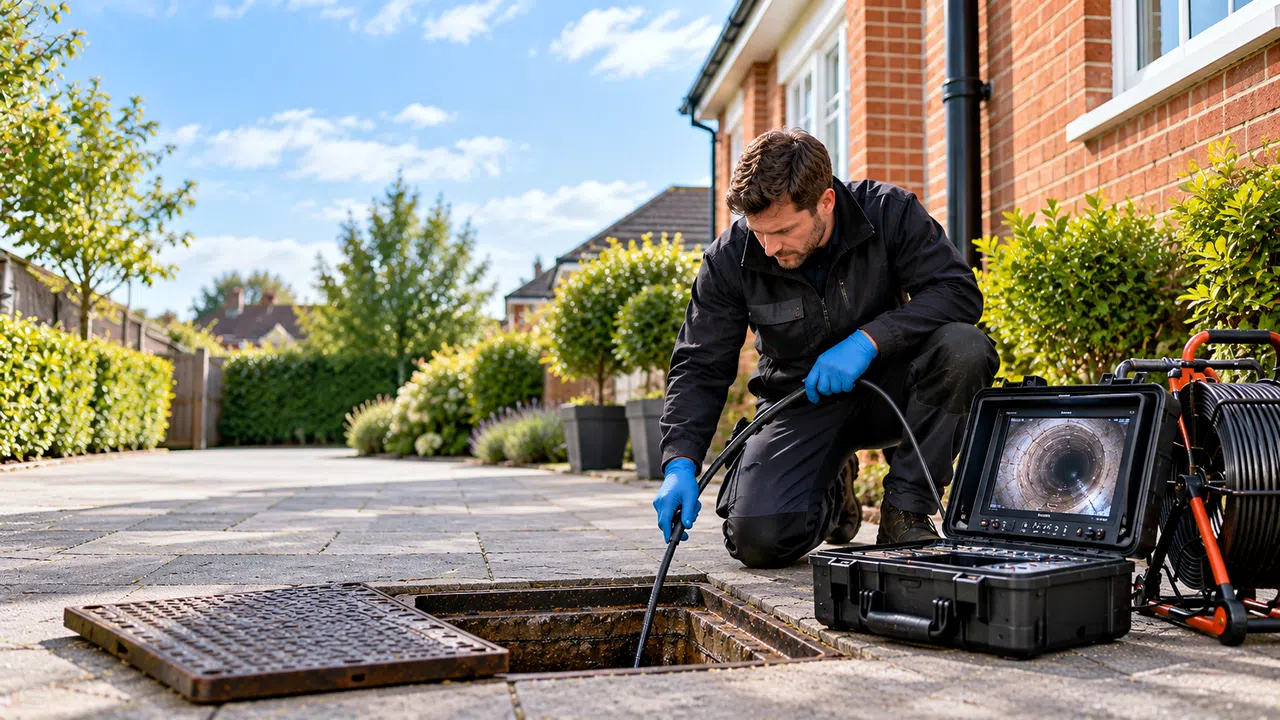 Drain inspection chamber in a domestic patio setting